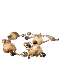Gold Brass Leopard Fur Pearl Collier Chain Belt