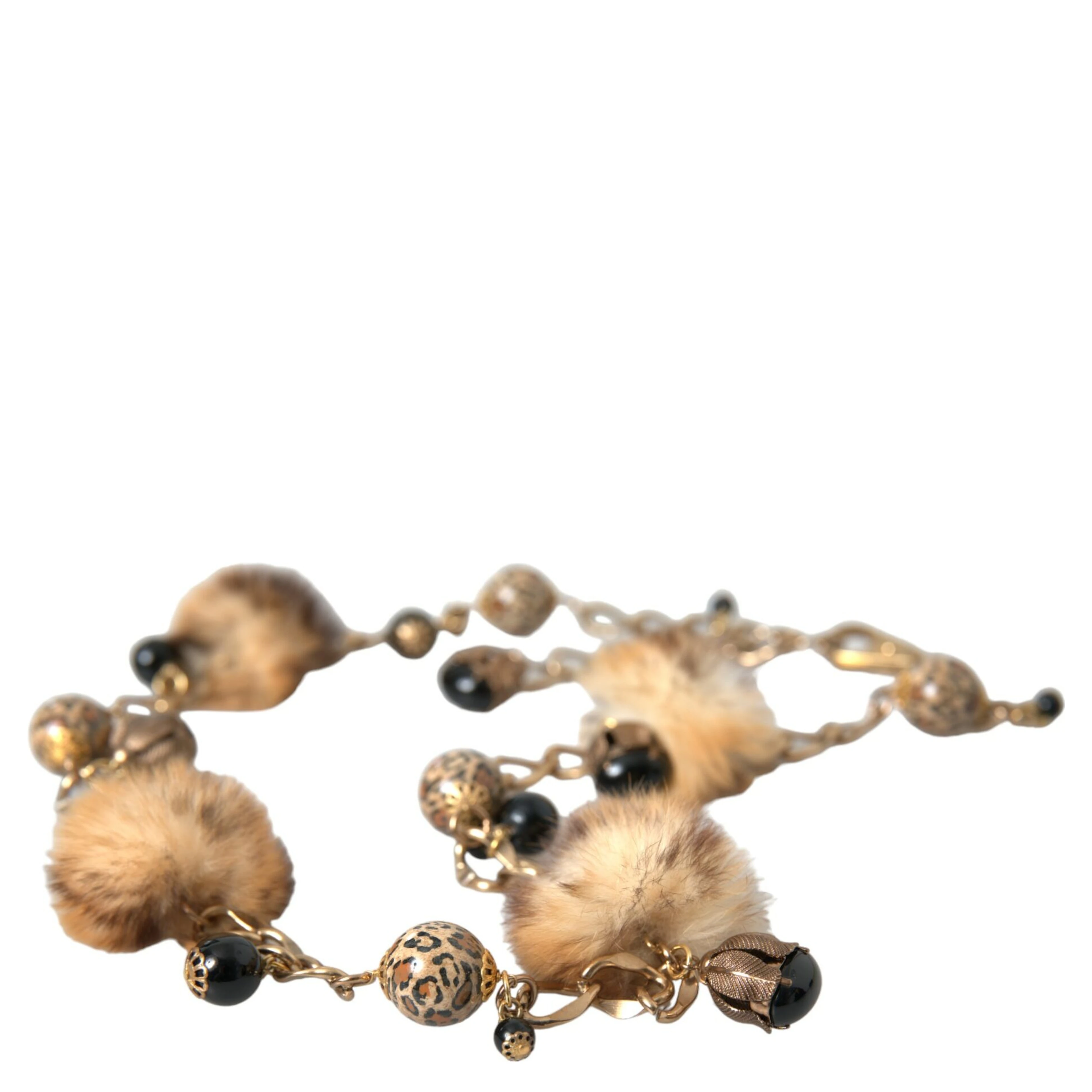 Gold Brass Leopard Fur Pearl Collier Chain Belt