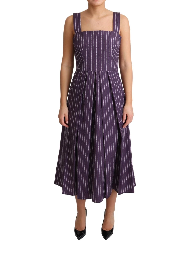 Purple Striped Cotton A-Line Stretch Dress