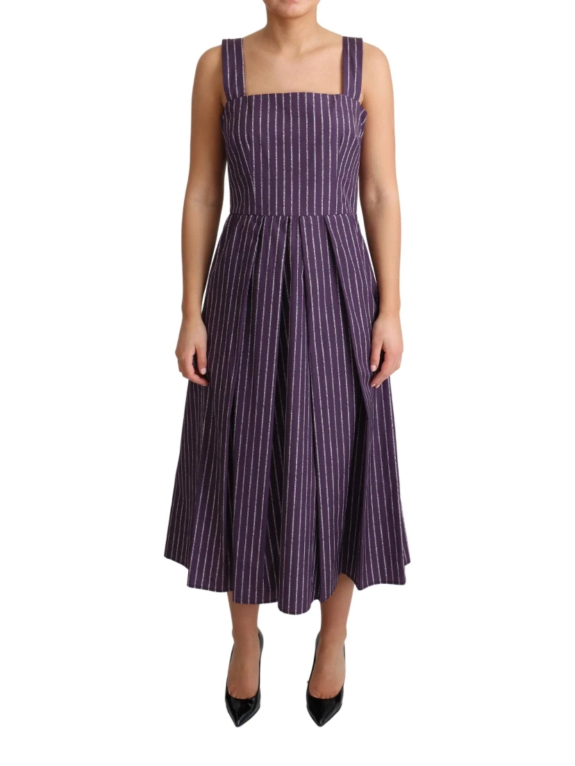 Purple Striped Cotton A-Line Stretch Dress