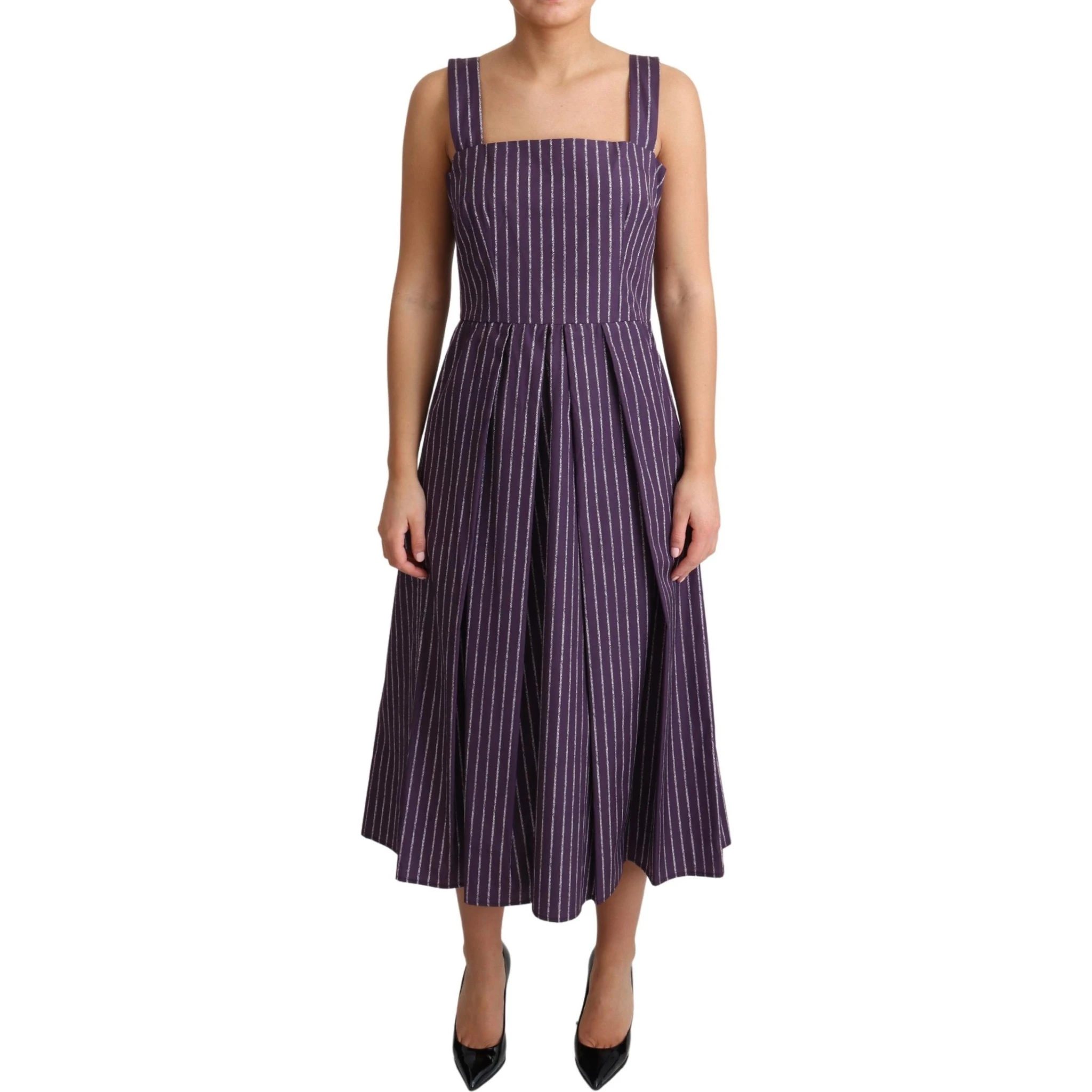 Purple Striped Cotton A-Line Stretch Dress