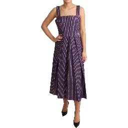 Purple Striped Cotton A-Line Stretch Dress