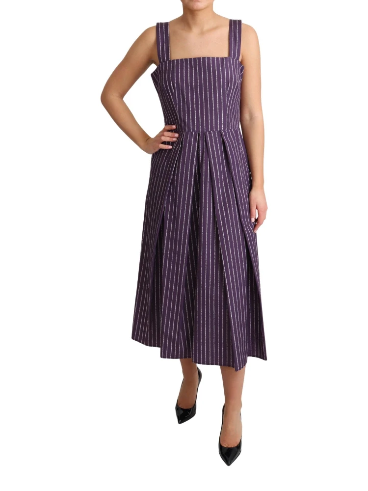 Purple Striped Cotton A-Line Stretch Dress alternative