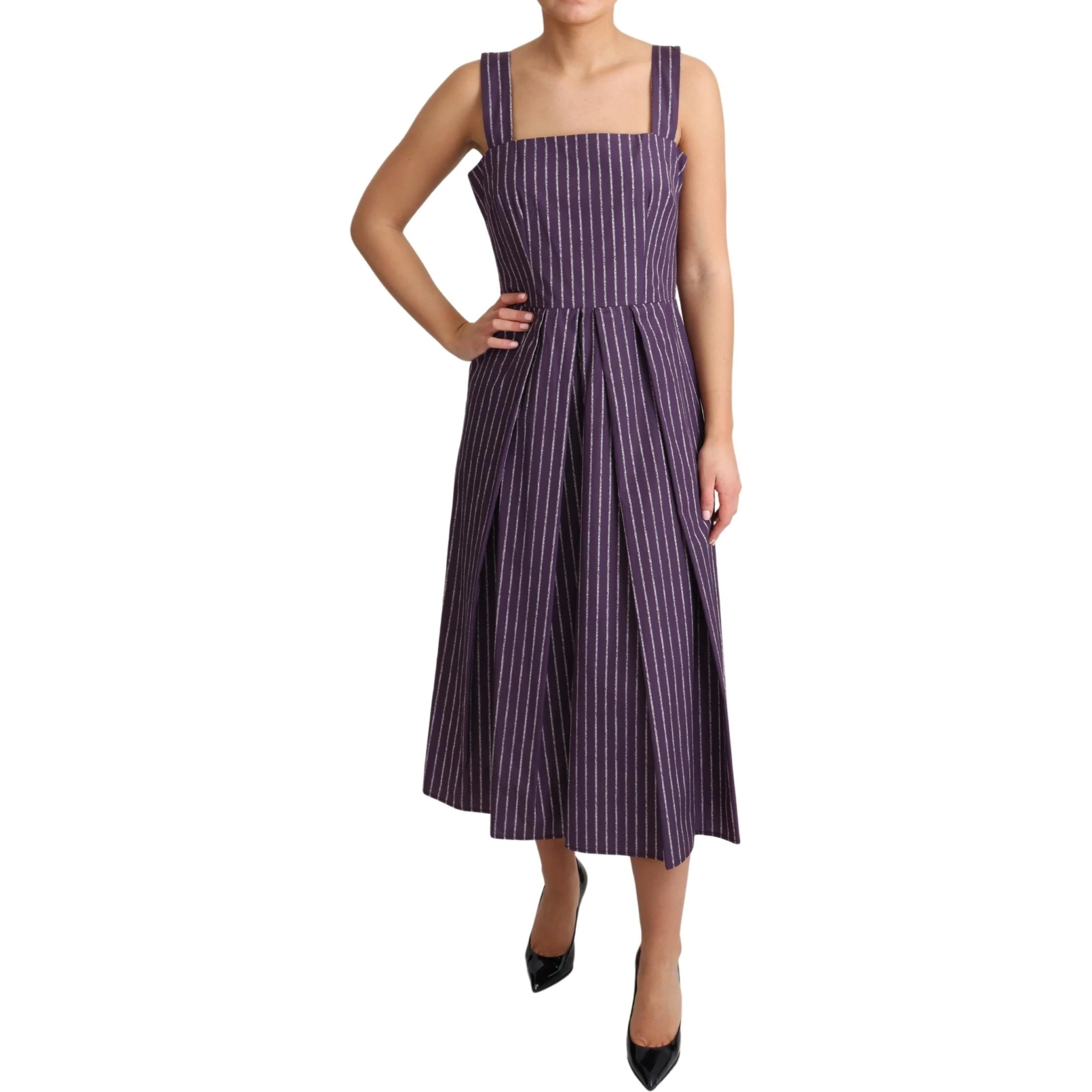 Purple Striped Cotton A-Line Stretch Dress