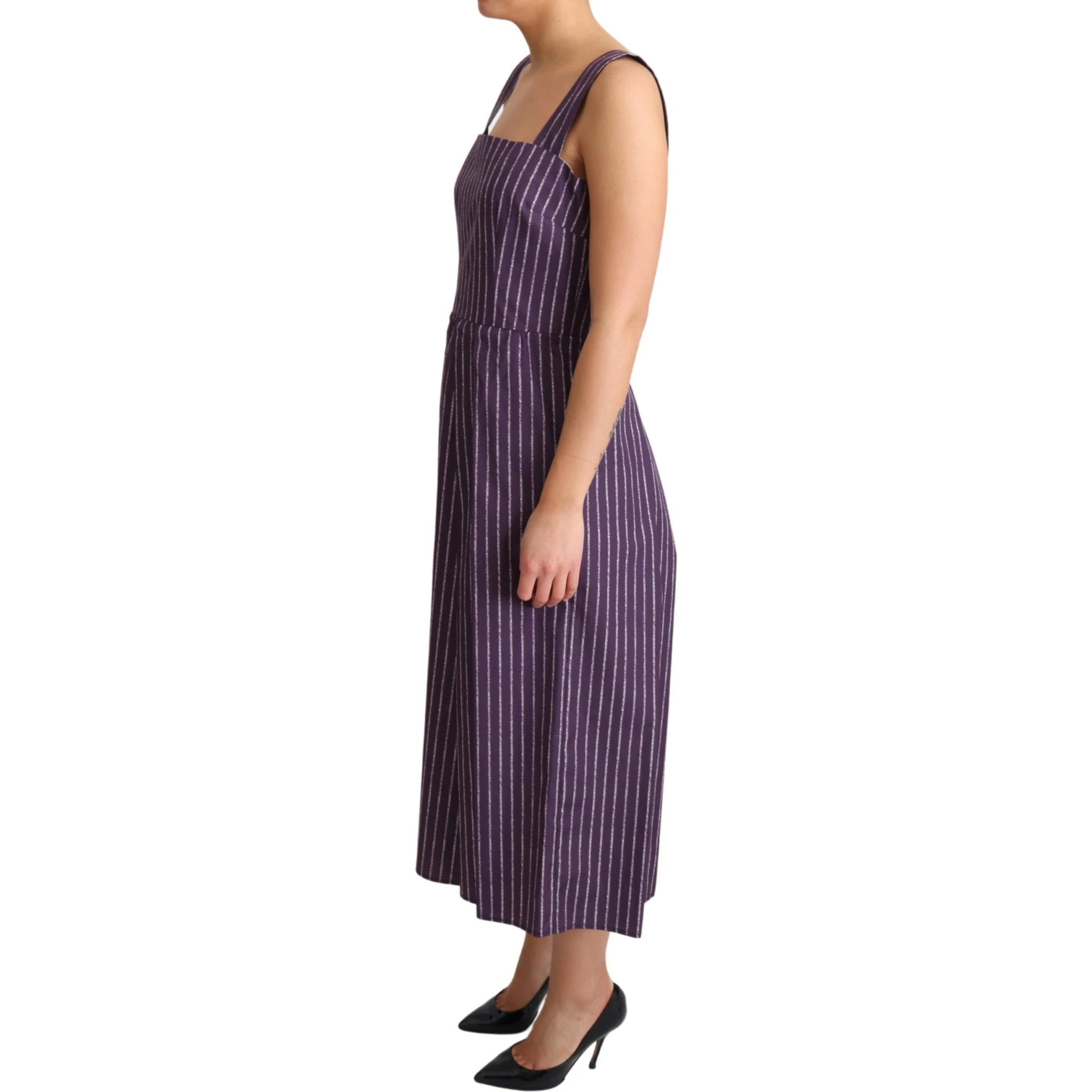 Purple Striped Cotton A-Line Stretch Dress