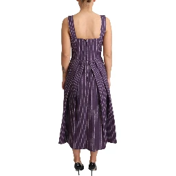 Purple Striped Cotton A-Line Stretch Dress