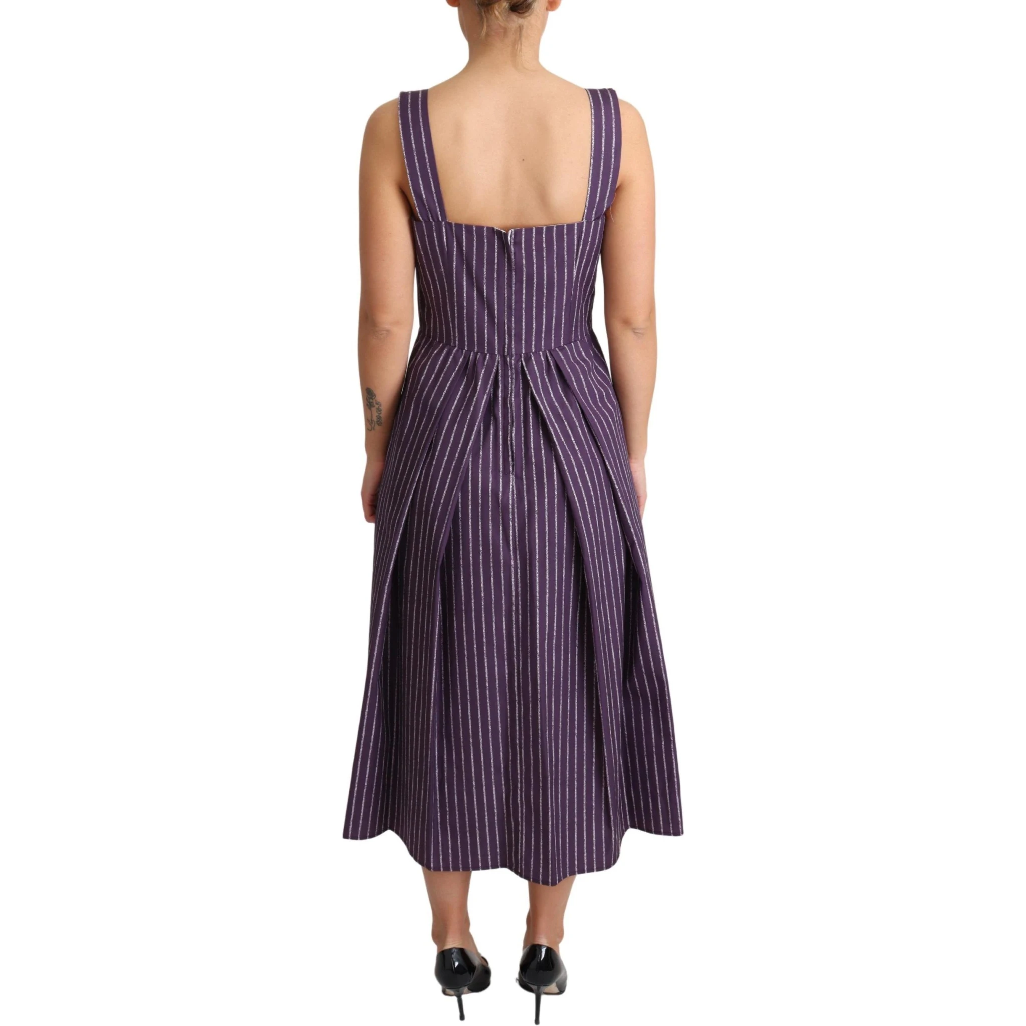 Purple Striped Cotton A-Line Stretch Dress
