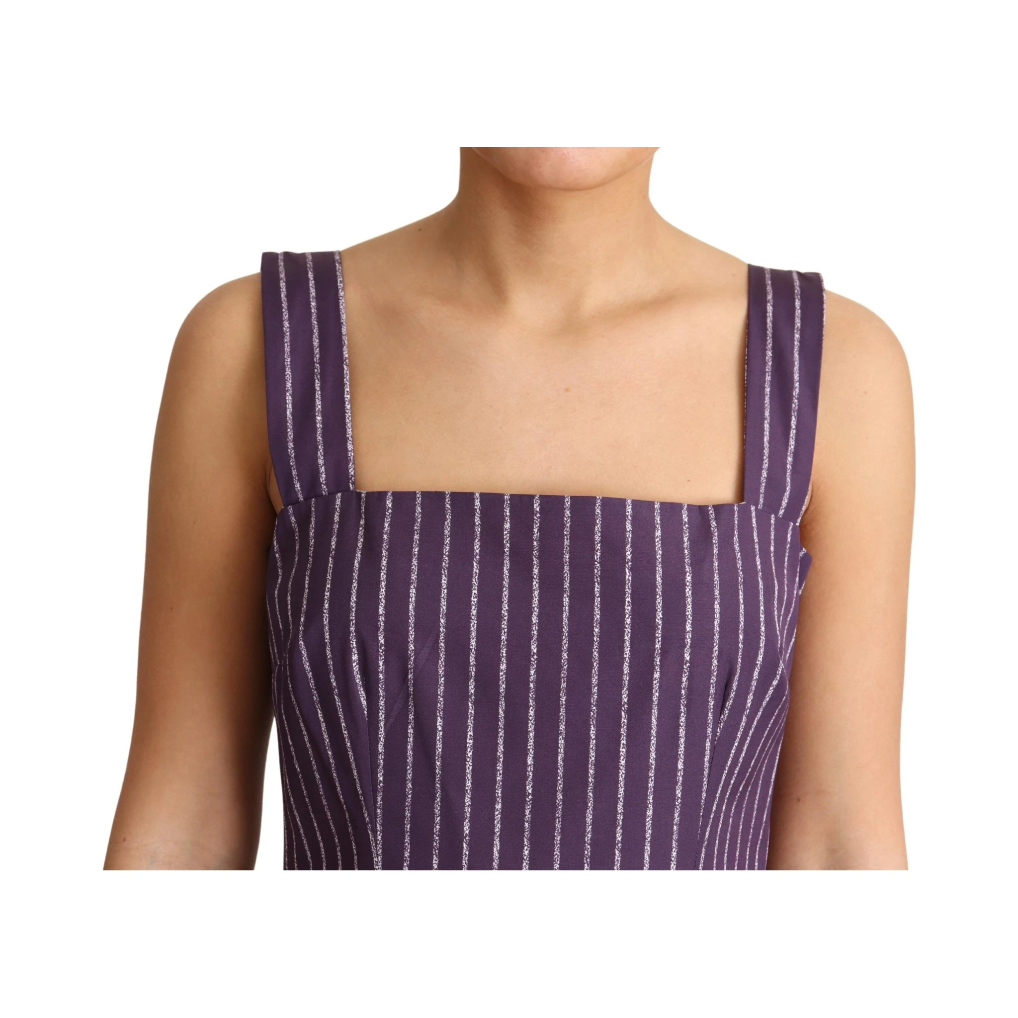 Purple Striped Cotton A-Line Stretch Dress