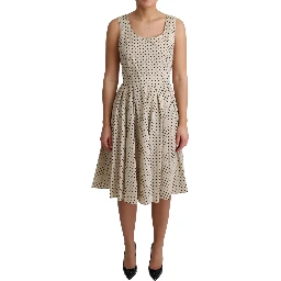 Beige Polka Dotted Cotton A-Line Dress
