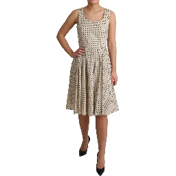 Beige Polka Dotted Cotton A-Line Dress