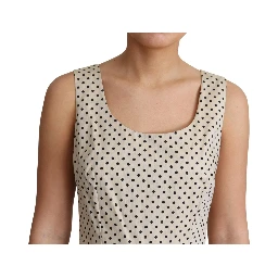 Beige Polka Dotted Cotton A-Line Dress