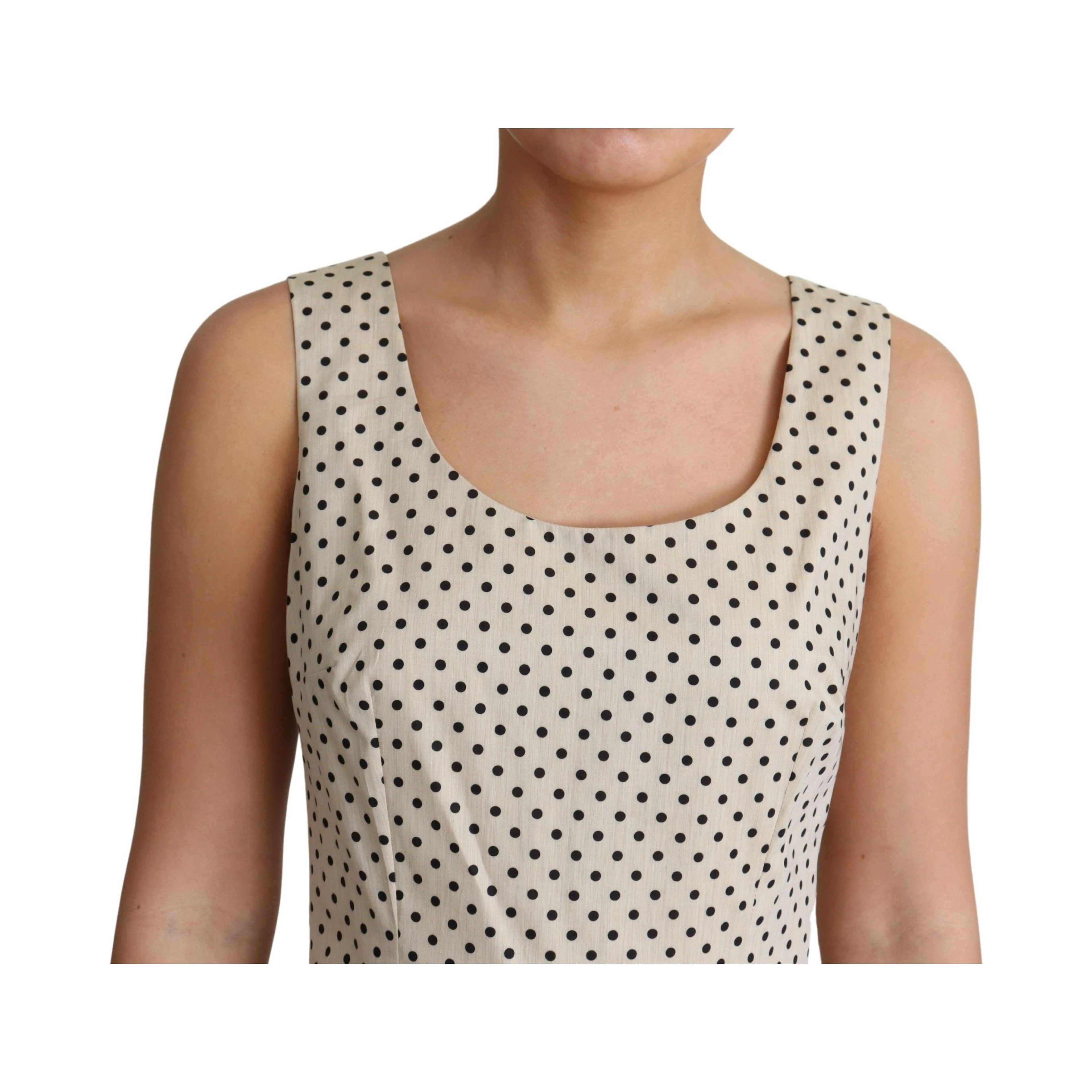 Beige Polka Dotted Cotton A-Line Dress