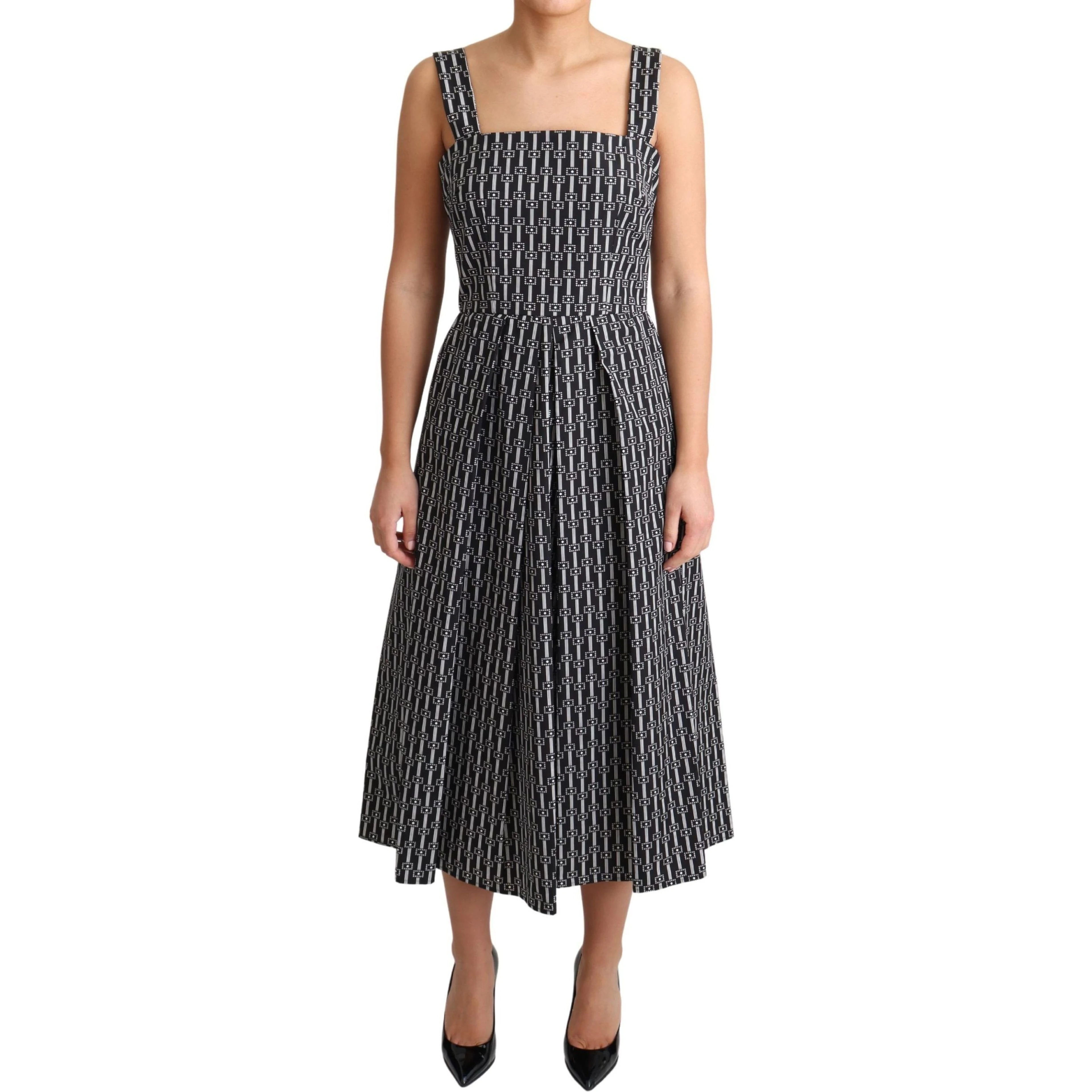 Black White Pattern Cotton A-Line Dress