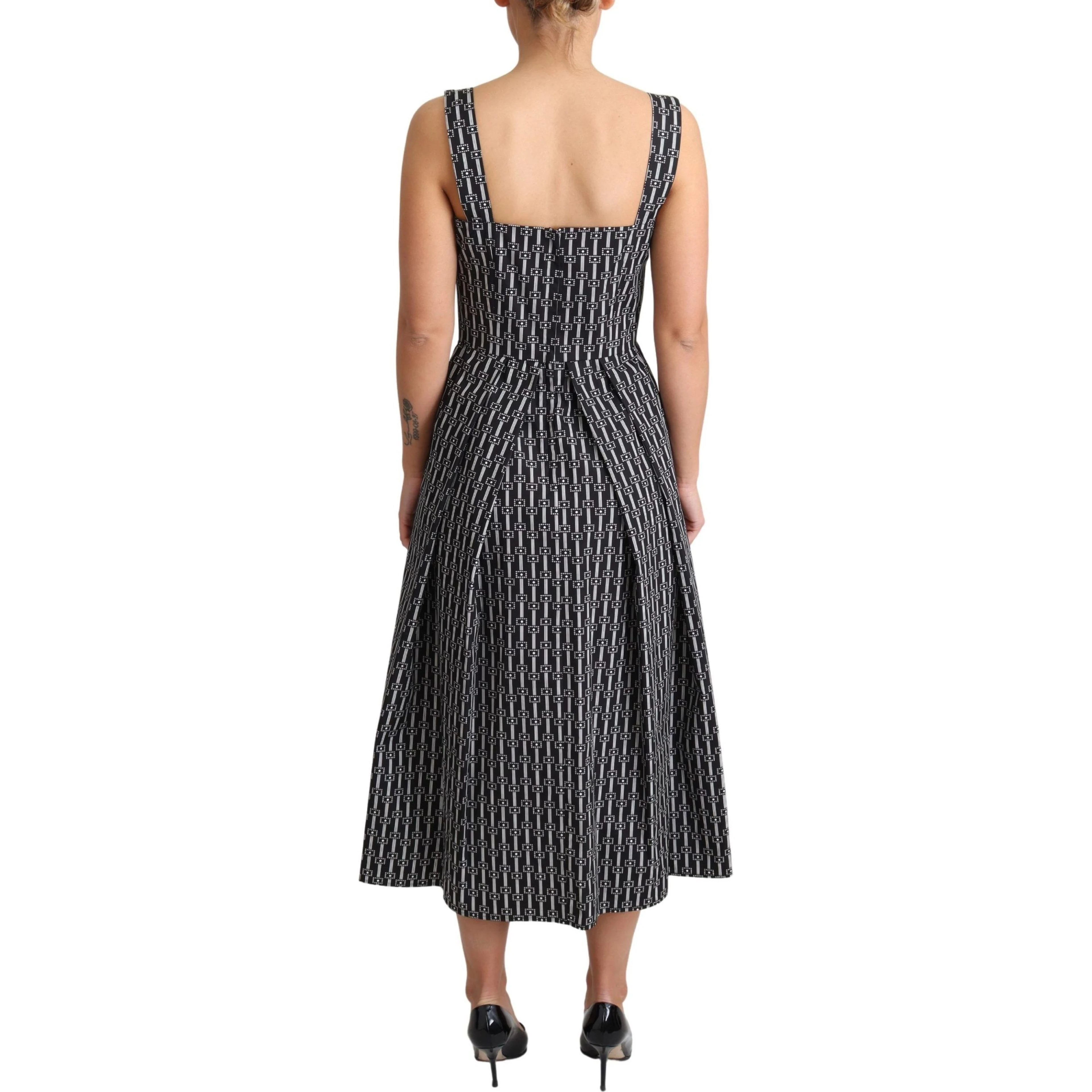 Black White Pattern Cotton A-Line Dress