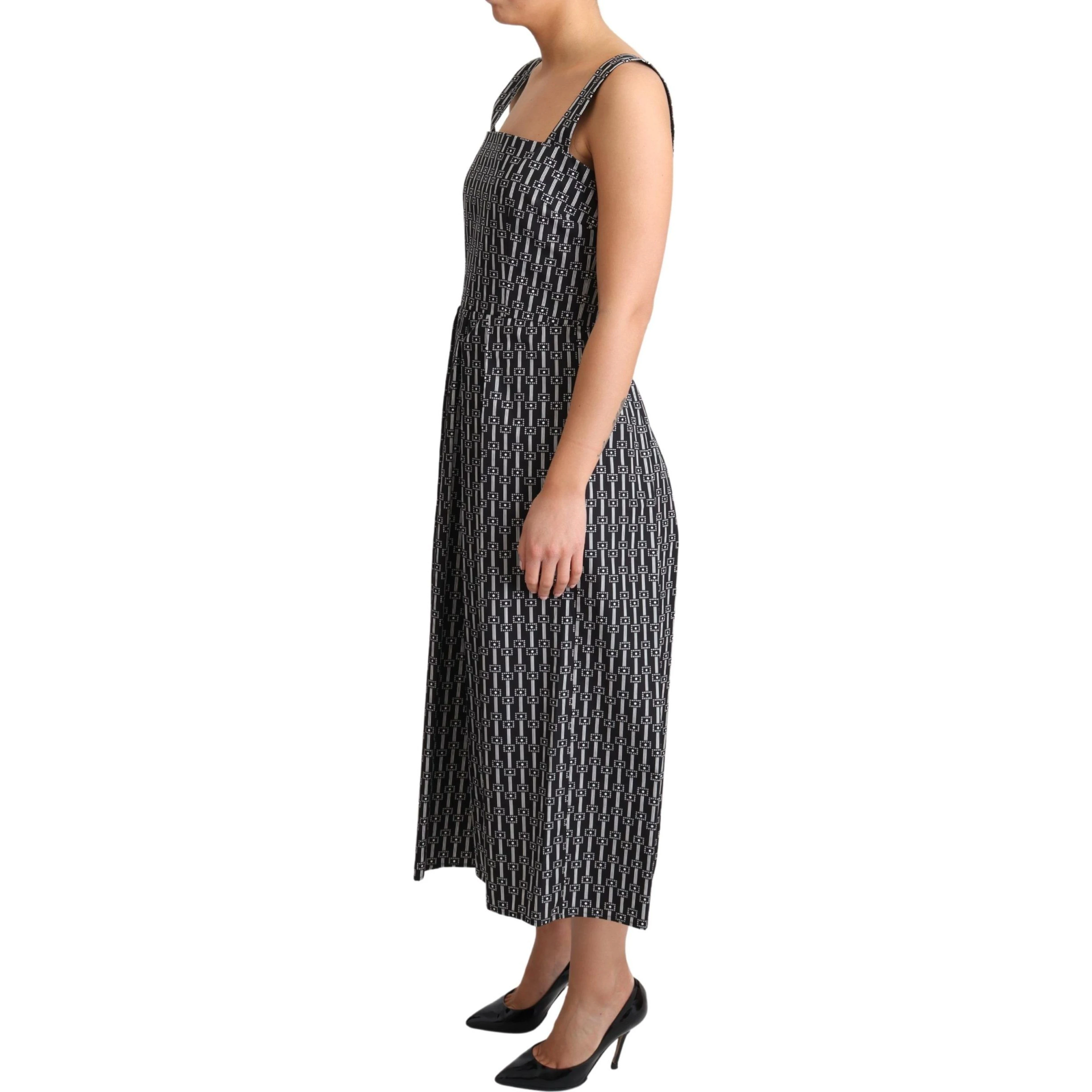 Black White Pattern Cotton A-Line Dress