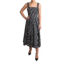 Black White Pattern Cotton A-Line Dress