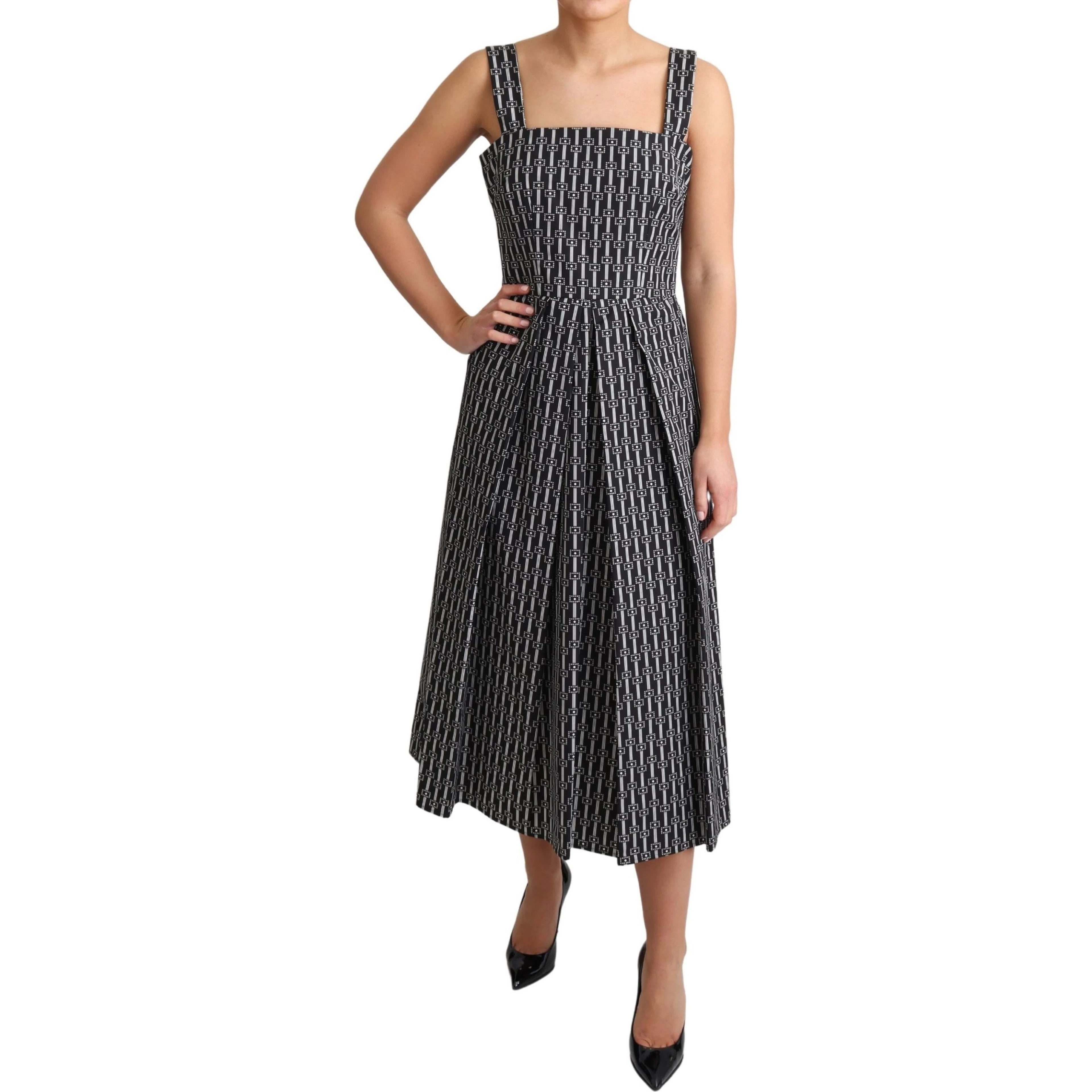 Black White Pattern Cotton A-Line Dress