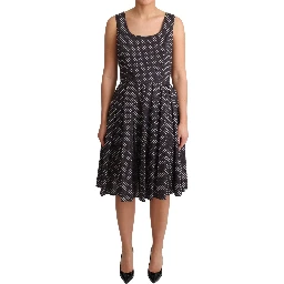 Black Floral Cotton A-Line Stretch Dress