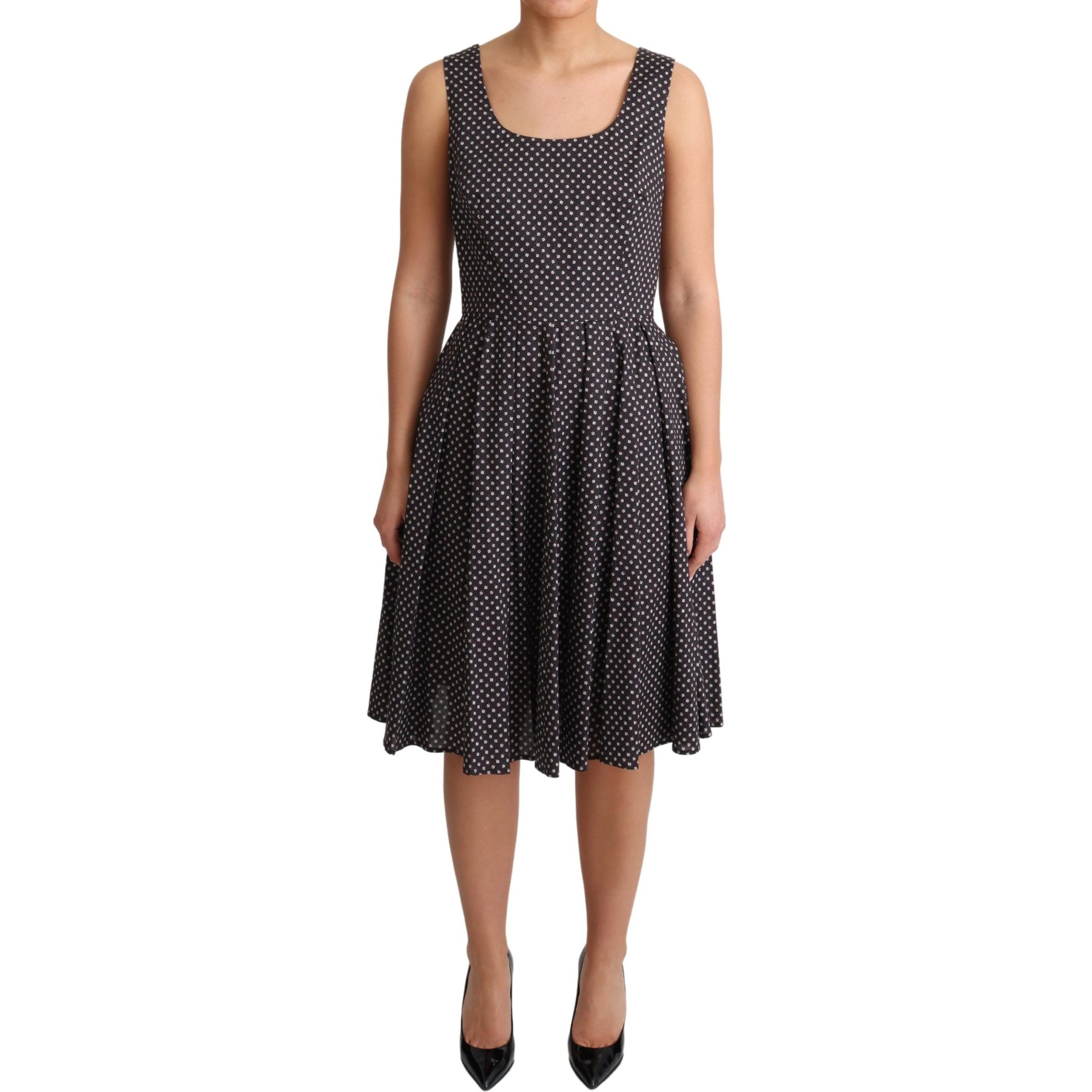 Black Floral Cotton A-Line Stretch Dress