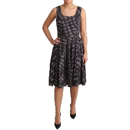 Black Floral Cotton A-Line Stretch Dress