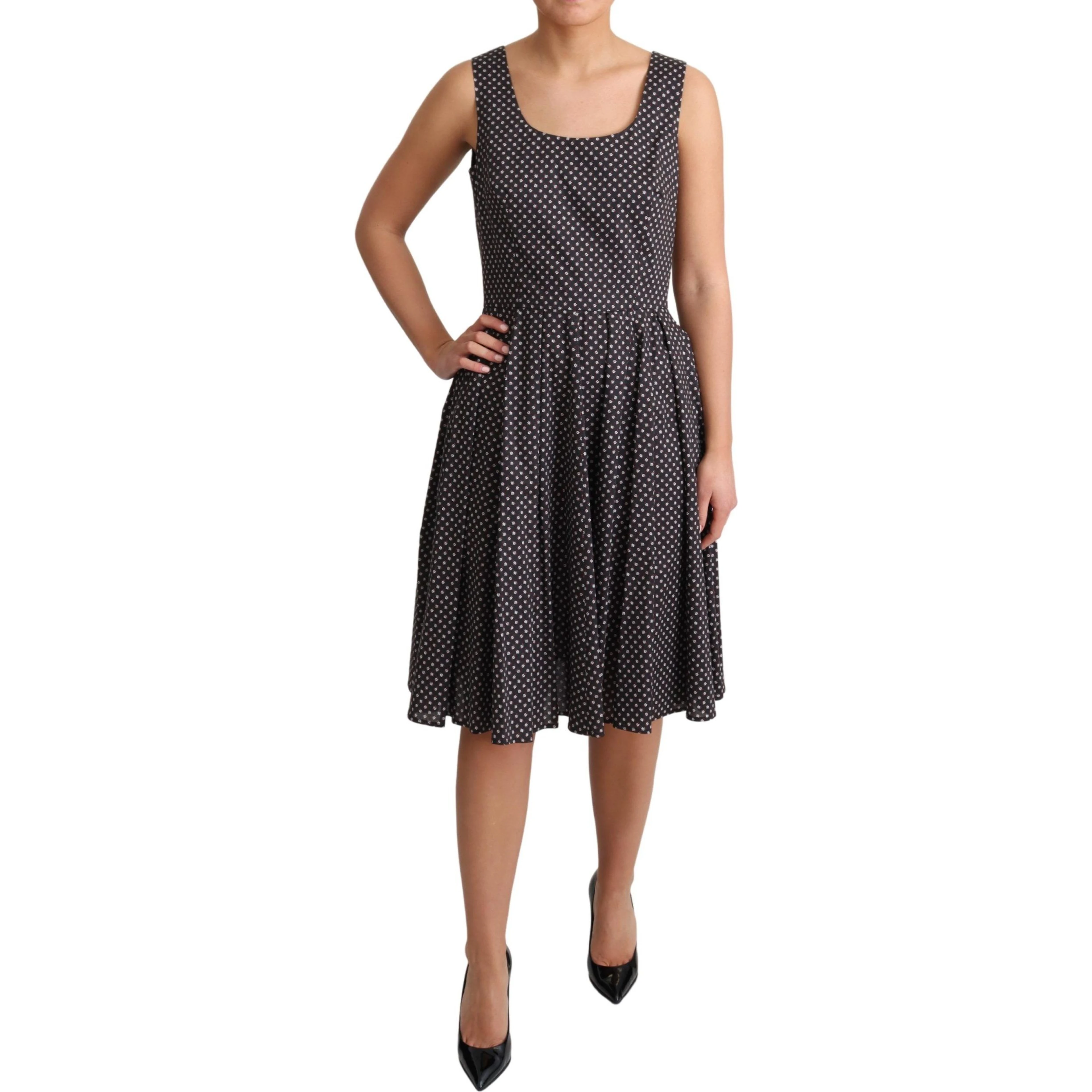 Black Floral Cotton A-Line Stretch Dress