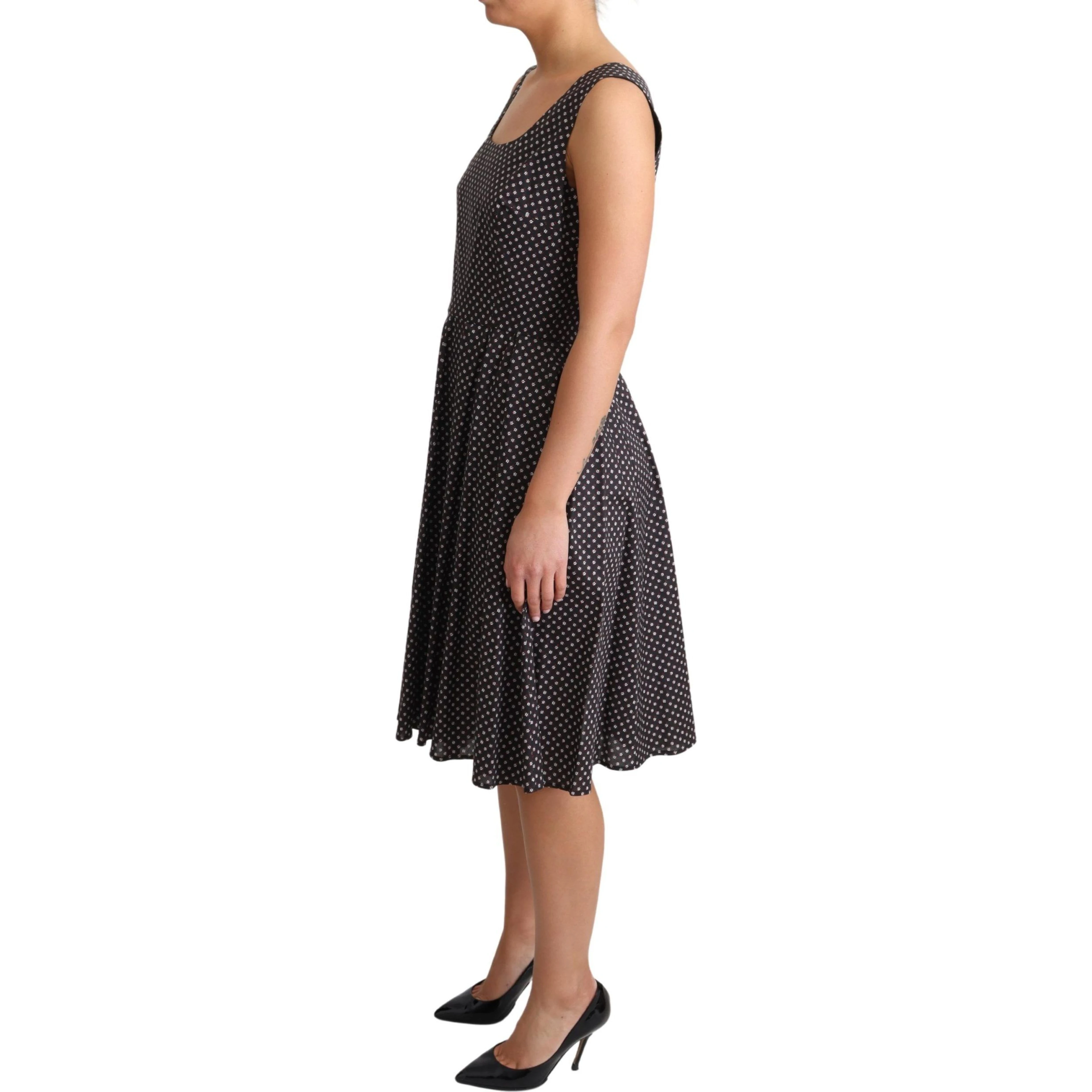 Black Floral Cotton A-Line Stretch Dress
