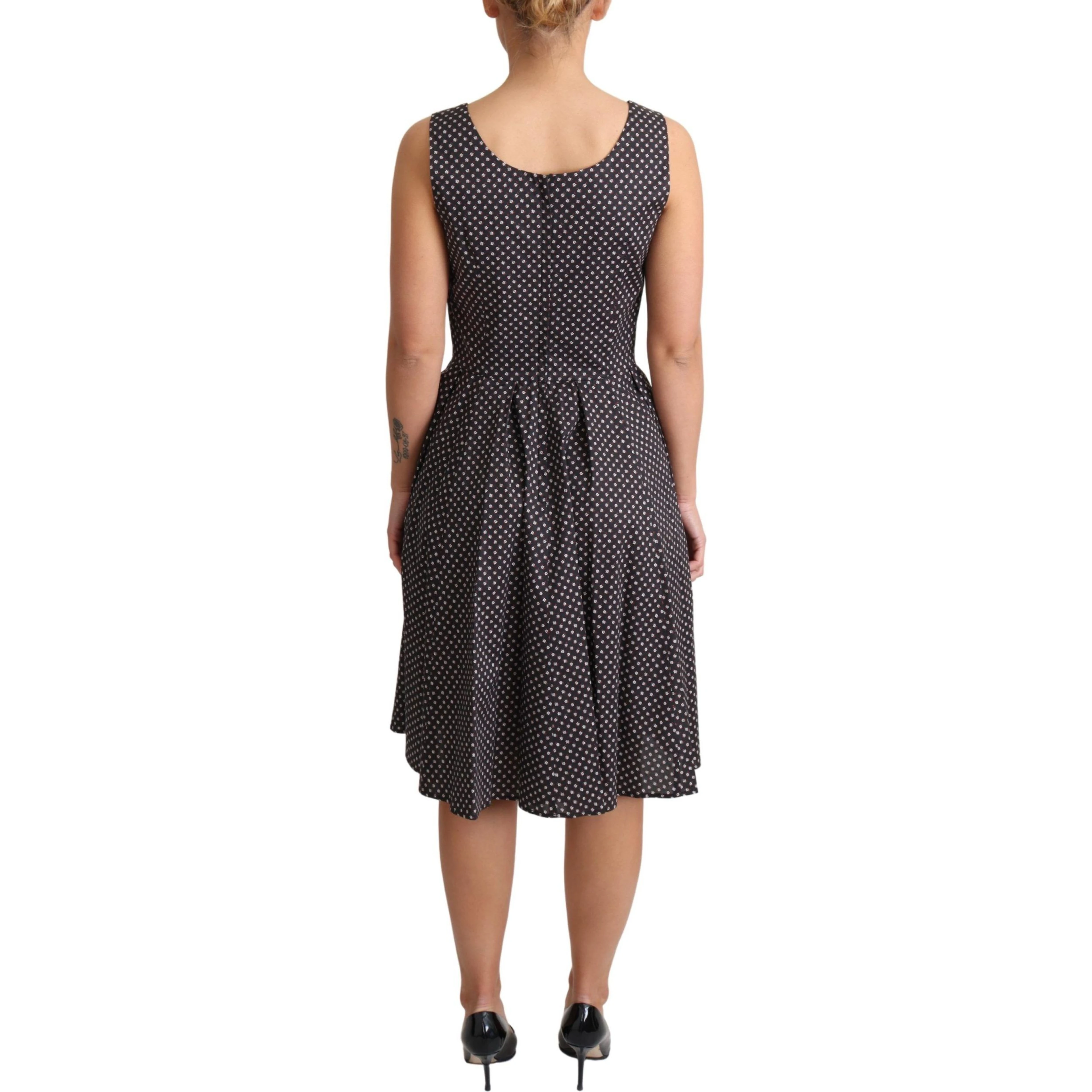 Black Floral Cotton A-Line Stretch Dress