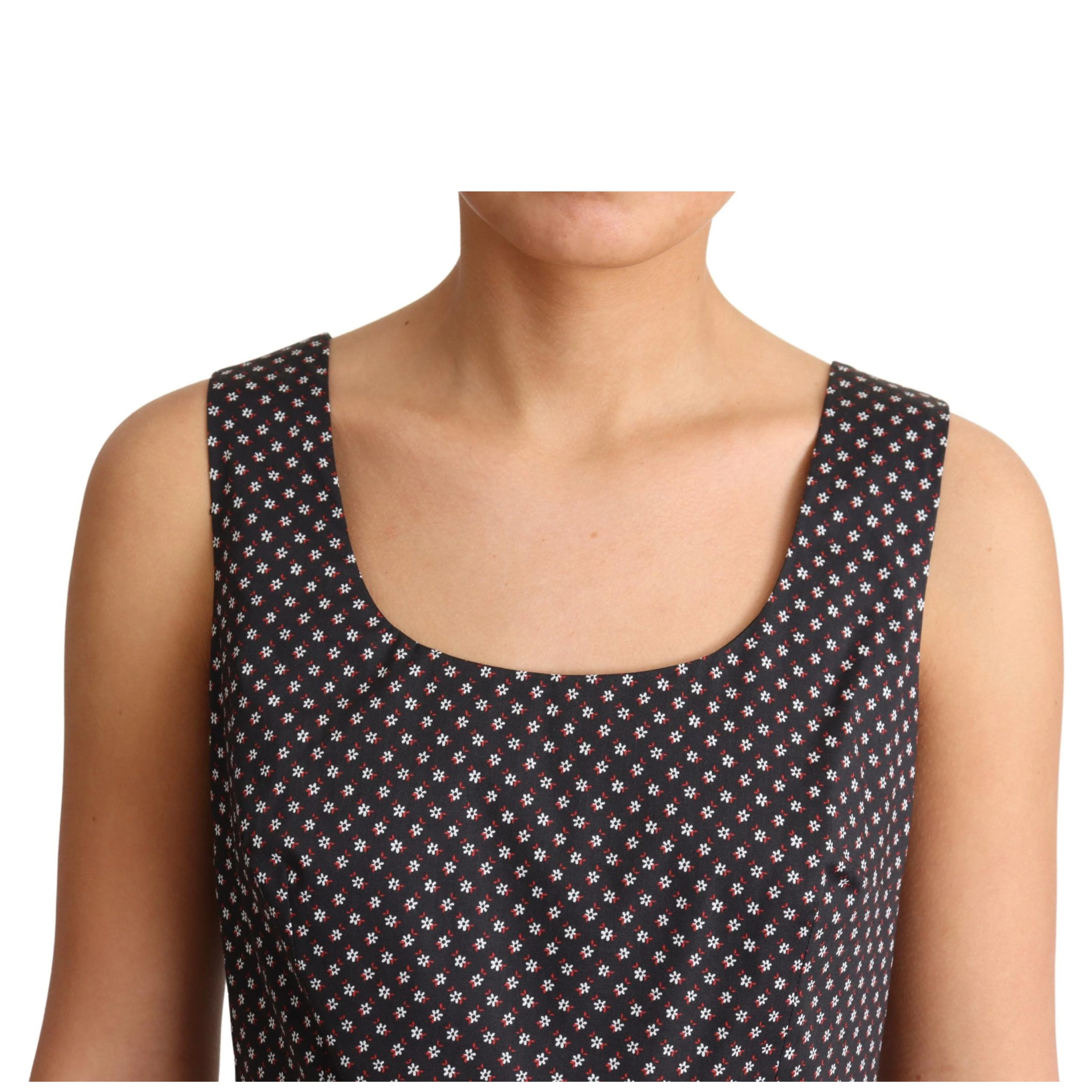 Black Floral Cotton A-Line Stretch Dress