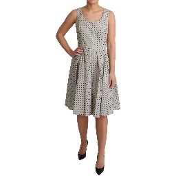 Beige Polka Dotted Cotton A-Line Dress