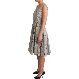 Beige Polka Dotted Cotton A-Line Dress