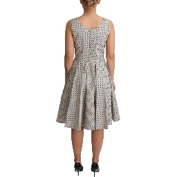 Beige Polka Dotted Cotton A-Line Dress