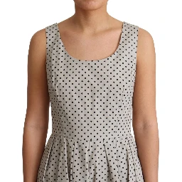 Beige Polka Dotted Cotton A-Line Dress
