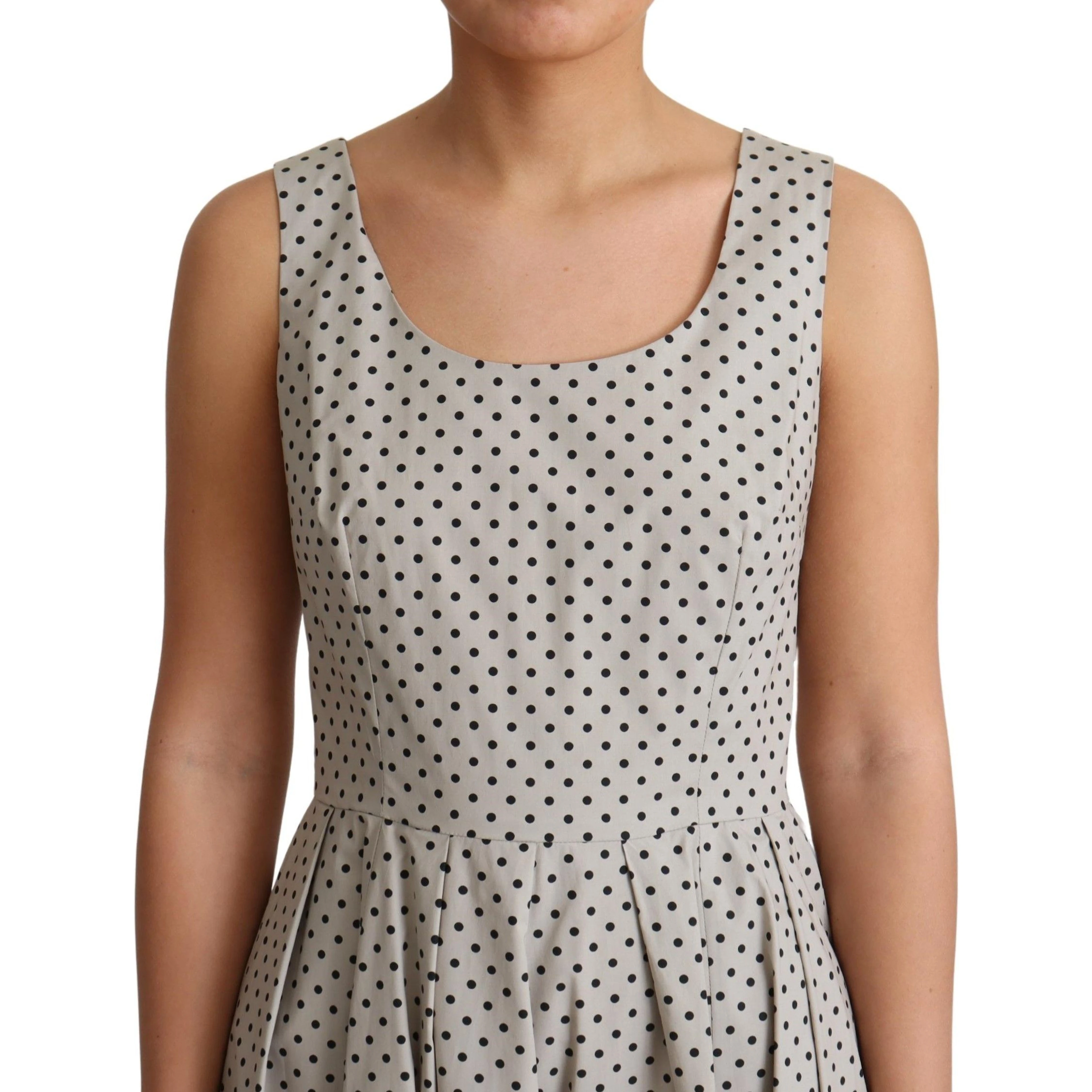 Beige Polka Dotted Cotton A-Line Dress