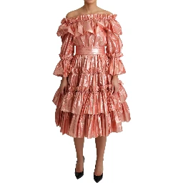 Pink Ruffled Dress Silk Cotton Gown Dress