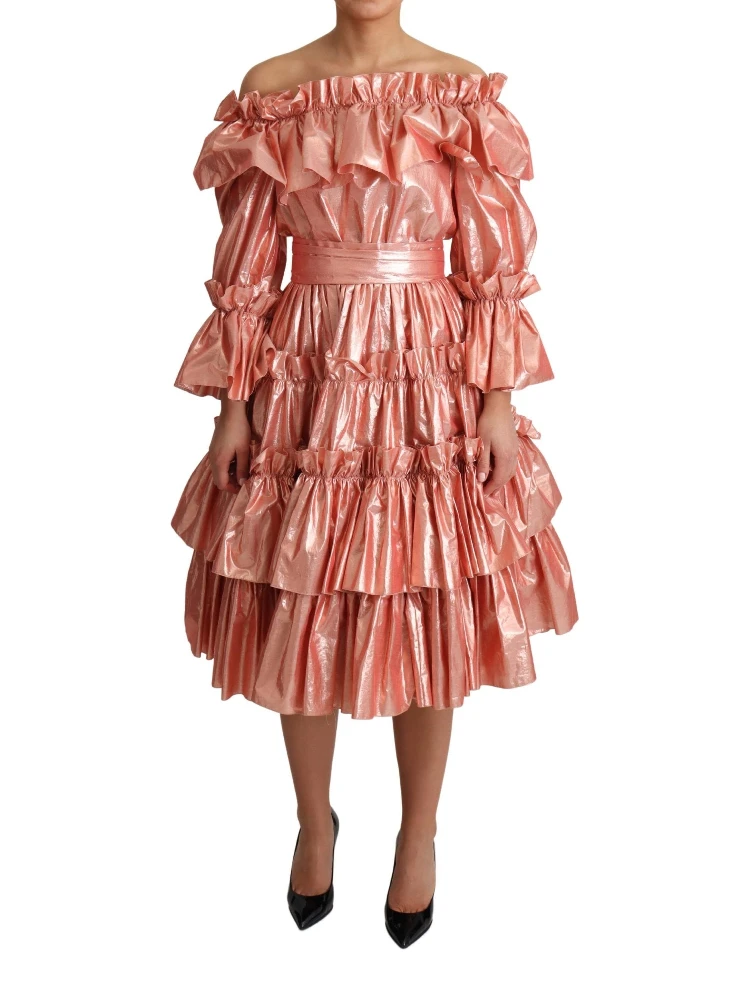 Pink Ruffled Dress Silk Cotton Gown Dress