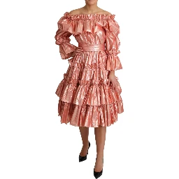 Pink Ruffled Dress Silk Cotton Gown Dress