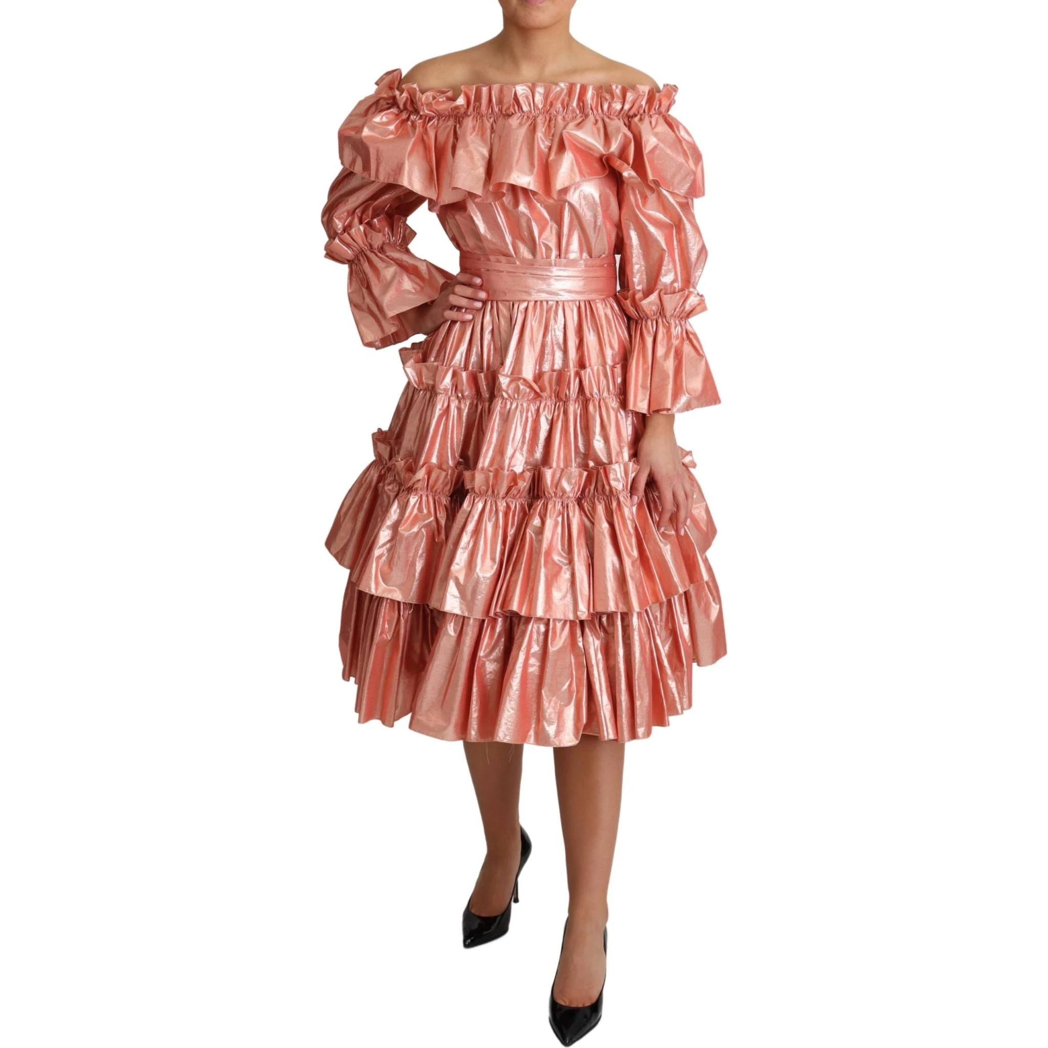 Pink Ruffled Dress Silk Cotton Gown Dress