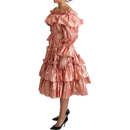 Pink Ruffled Dress Silk Cotton Gown Dress