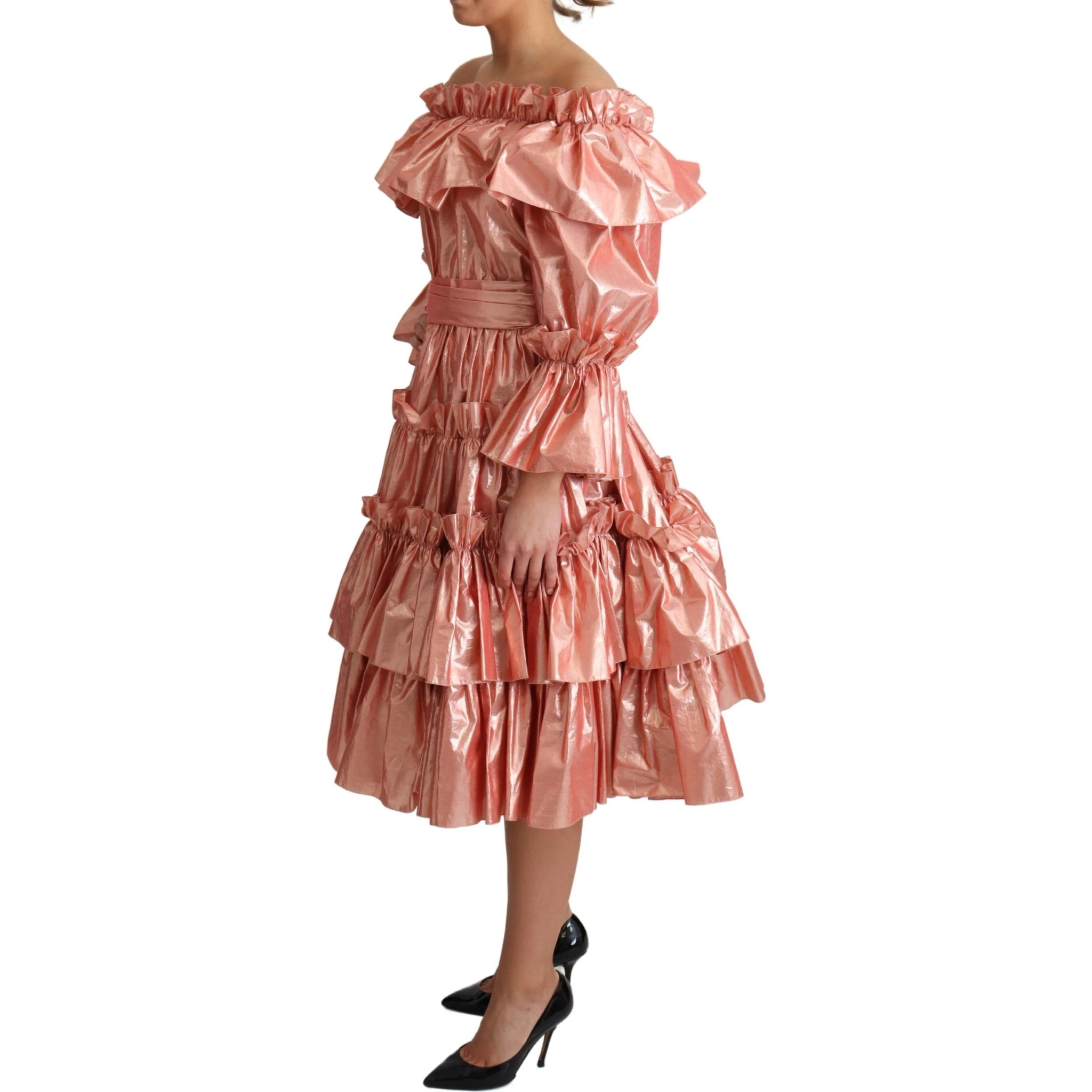 Pink Ruffled Dress Silk Cotton Gown Dress