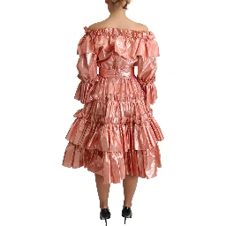 Pink Ruffled Dress Silk Cotton Gown Dress