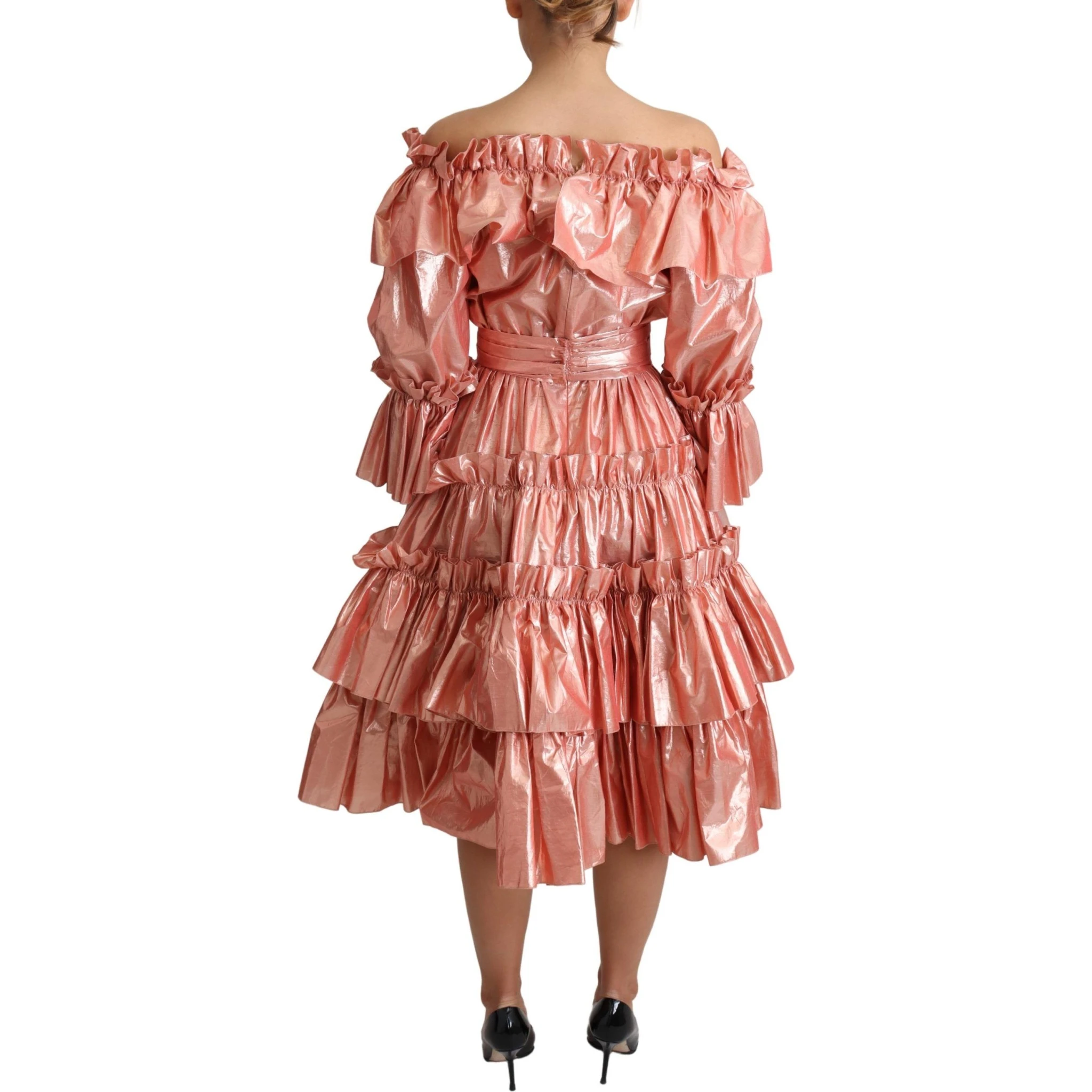 Pink Ruffled Dress Silk Cotton Gown Dress