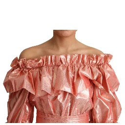 Pink Ruffled Dress Silk Cotton Gown Dress