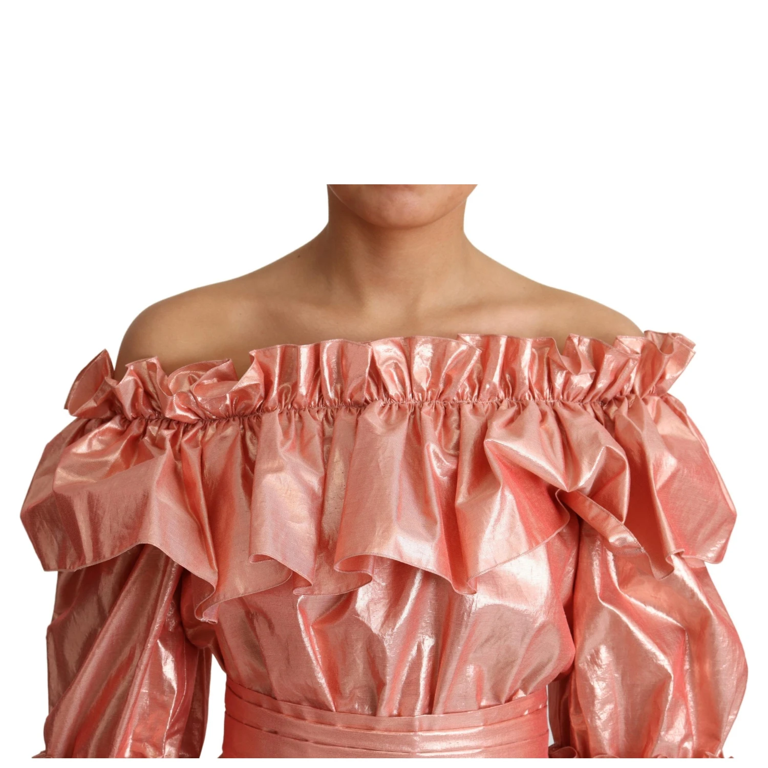 Pink Ruffled Dress Silk Cotton Gown Dress