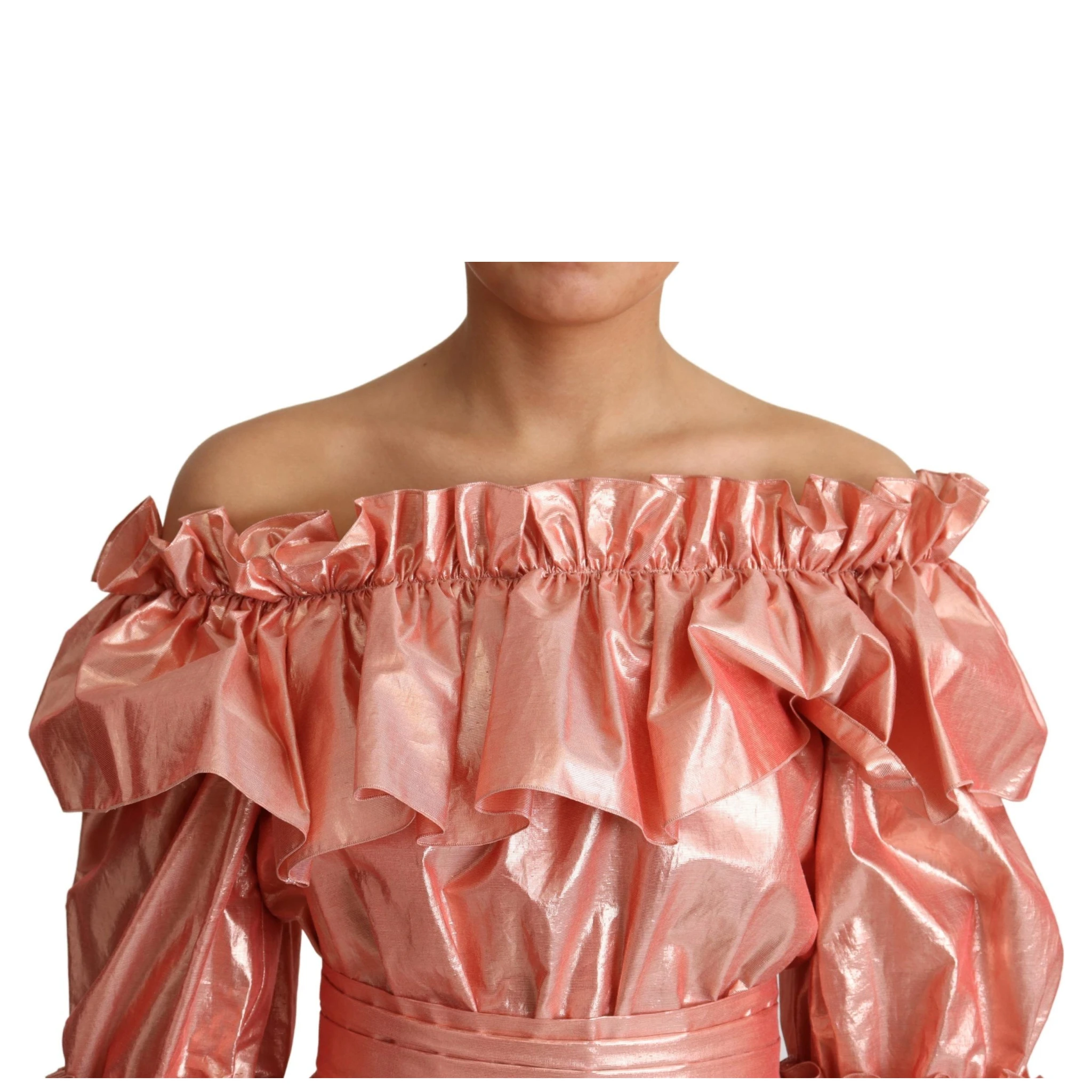 Pink Ruffled Dress Silk Cotton Gown Dress
