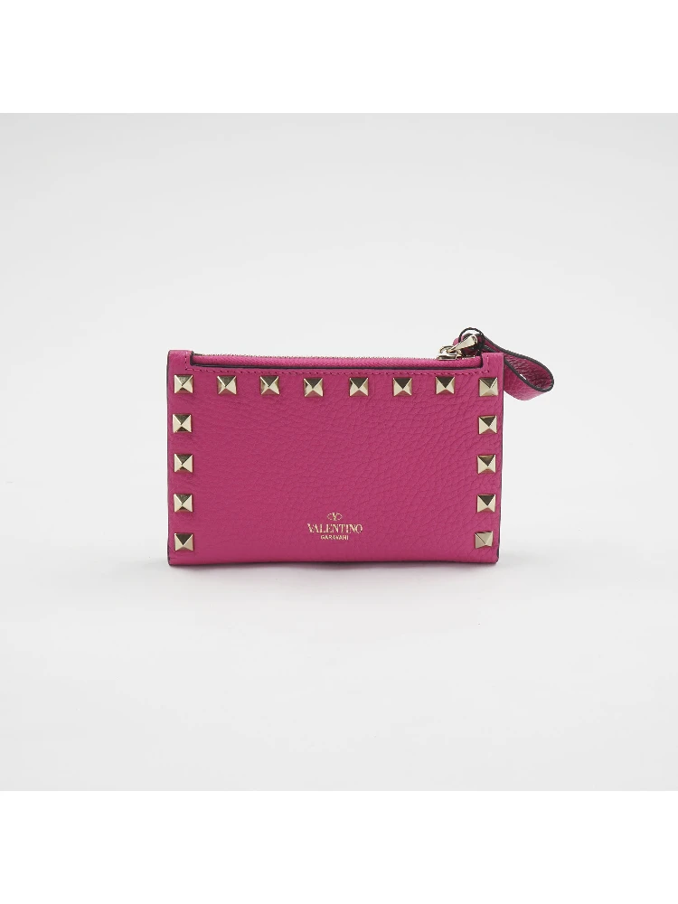 Valentino Pink Leather Rockstud Bifold Wallet