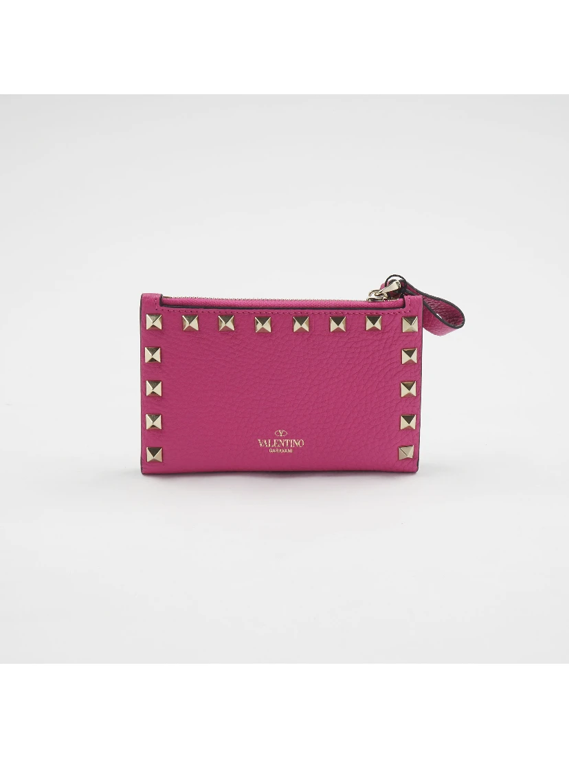 Valentino Pink Leather Rockstud Bifold Wallet
