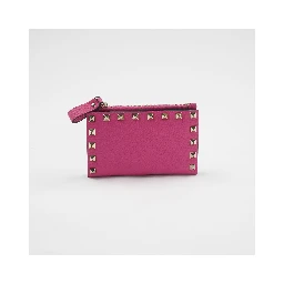 Valentino Pink Leather Rockstud Bifold Wallet