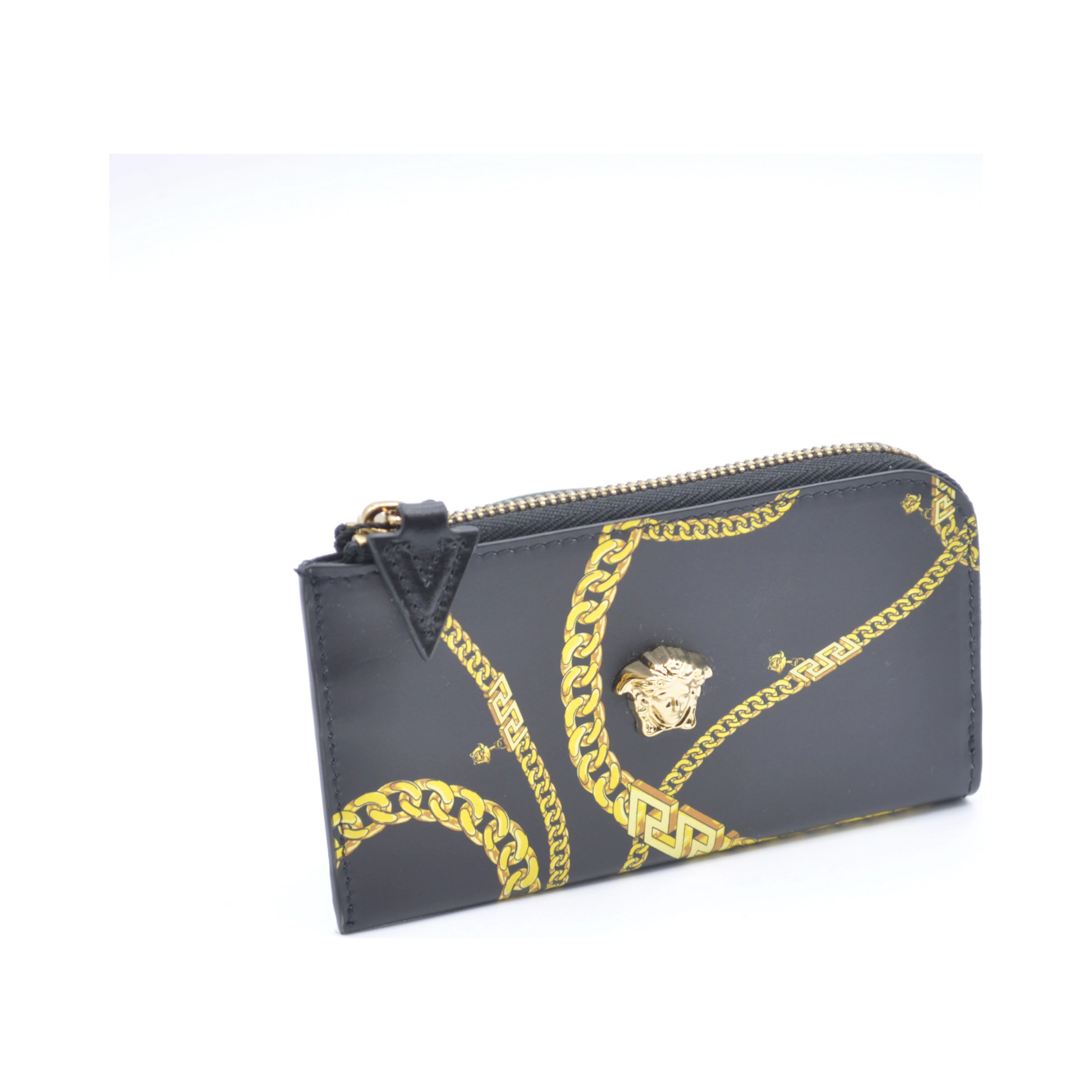 Leather Medusa Head Chain Organizer Zip Card Case Wallet