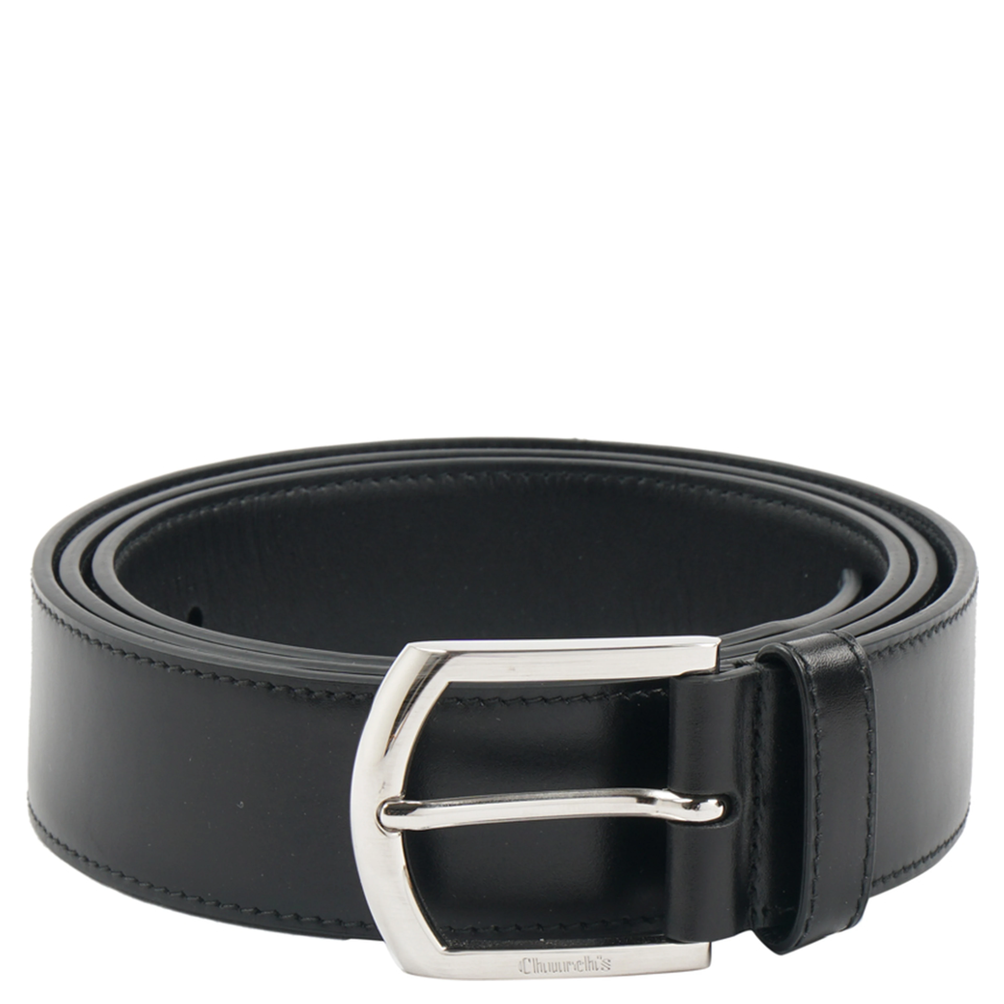Polished buckle-fastening leather belt