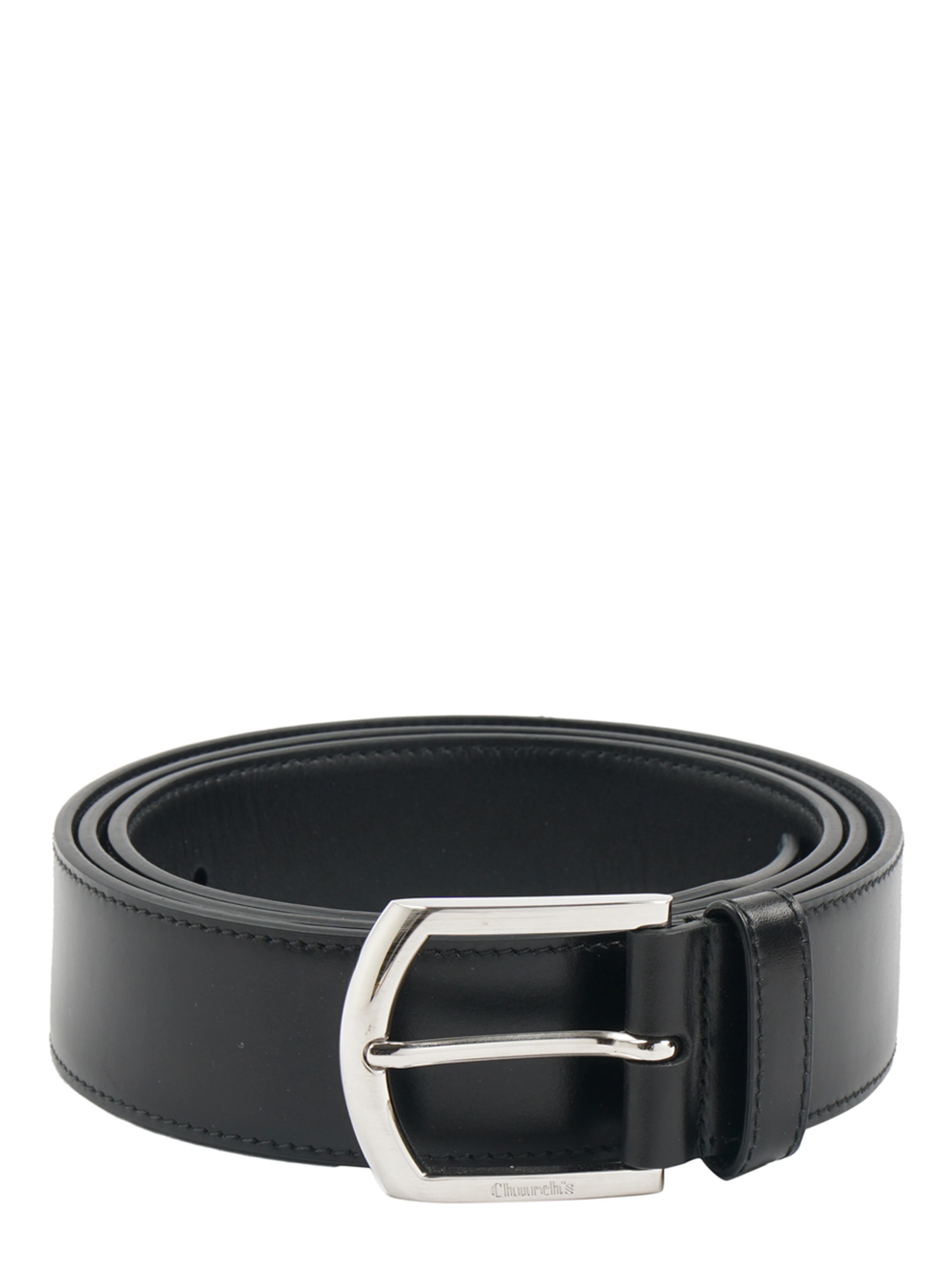 Polished buckle-fastening leather belt